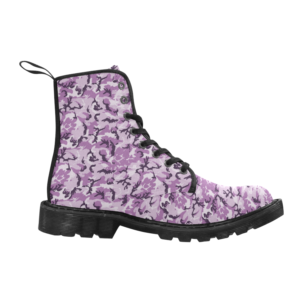 Woodland Pink Purple Camouflage Martin Boots for Men (Black) (Model 1203H)