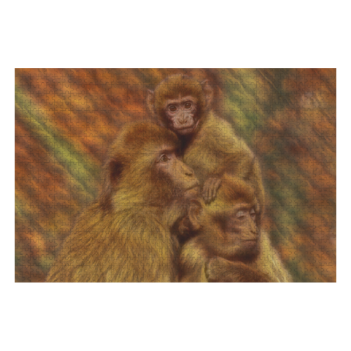 Cute Monkey Family Cuddles 1000-Piece Wooden Photo Puzzles