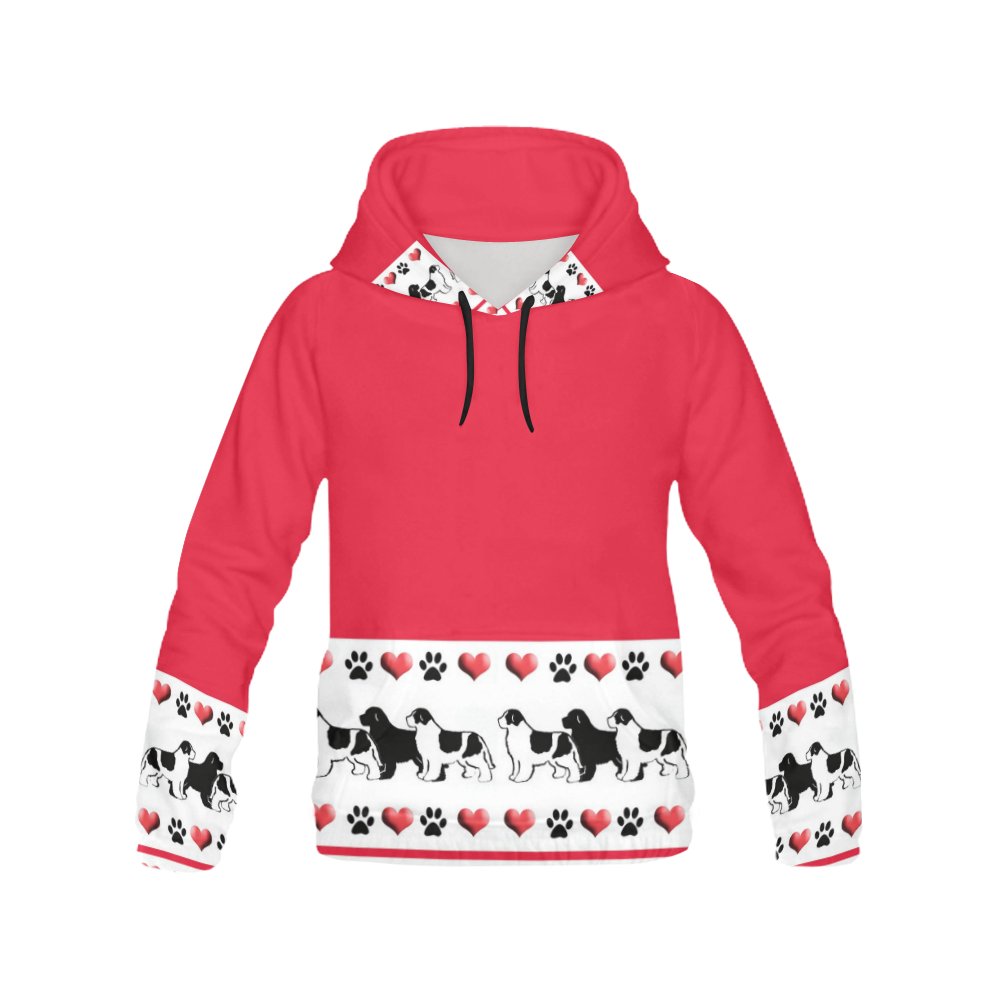 Red and White Newf Hoodie  for Women All Over Print Hoodie for Women (USA Size) (Model H13)