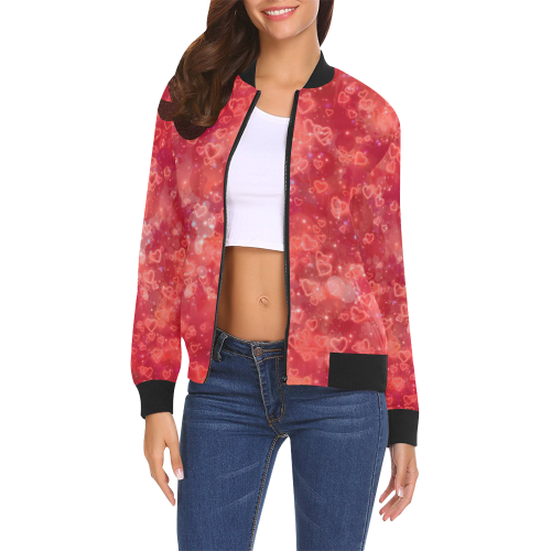 Sparkling glowing hearts B by JamColors All Over Print Bomber Jacket for Women (Model H19)