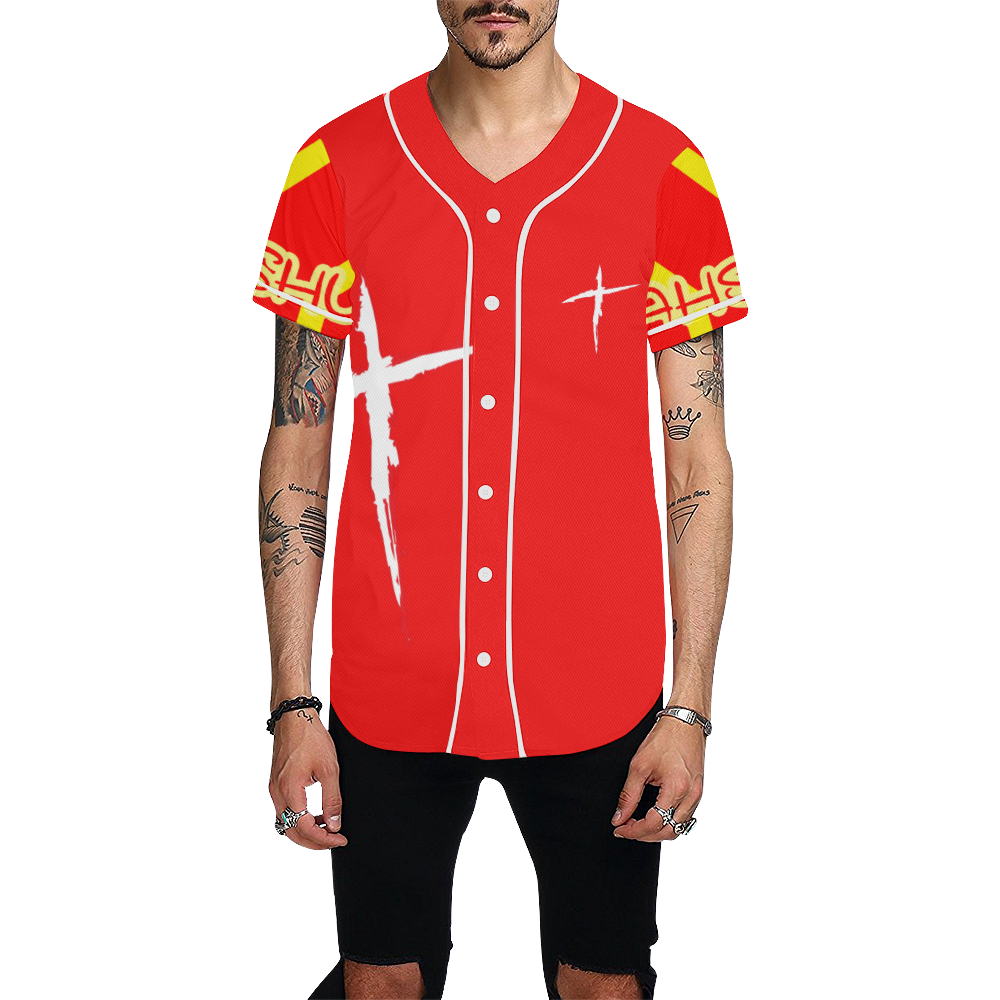 Red 2 All Over Print Baseball Jersey for Men (Model T50)