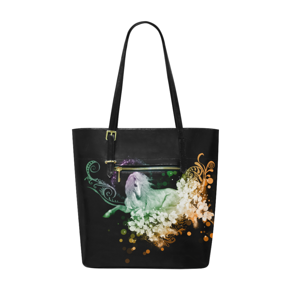 Beautiful unicorn with flowers, colorful Euramerican Tote Bag/Small (Model 1655)
