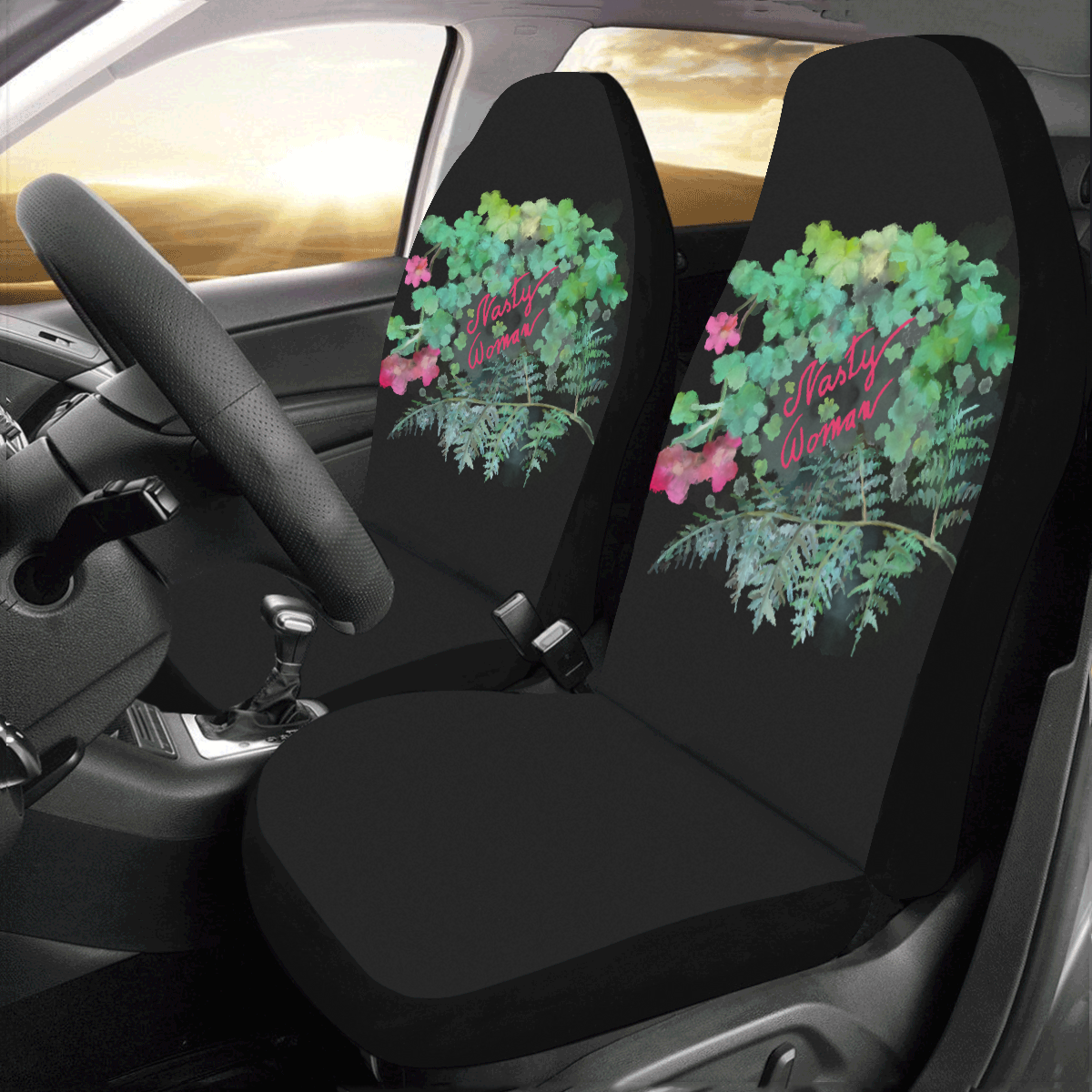Nasty Woman, floral watercolor Car Seat Covers (Set of 2)