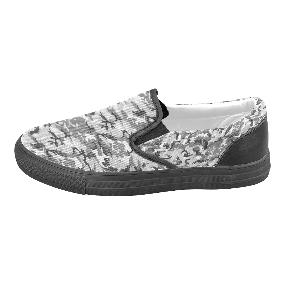 Woodland Urban City Black/Gray Camouflage Slip-on Canvas Shoes for Men/Large Size (Model 019)