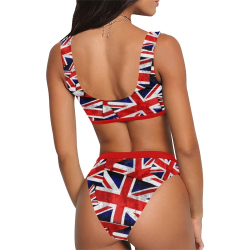Union Jack British UK Flag - Red Sport Top & High-Waisted Bikini Swimsuit (Model S07)