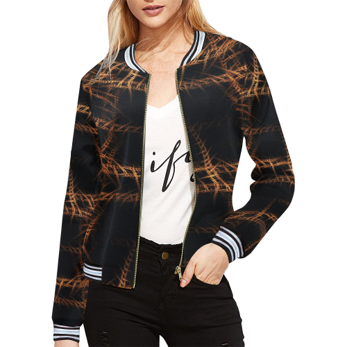 Trapped All Over Print Bomber Jacket for Women (Model H21)