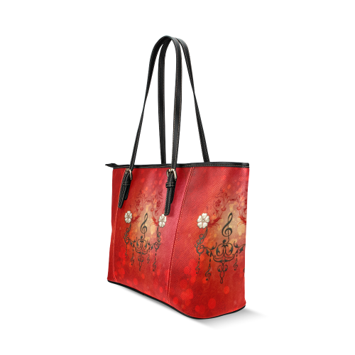 Music clef with floral design Leather Tote Bag/Large (Model 1640)