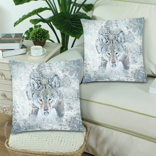 Snow Wolf Custom Zippered Pillow Cases 18"x 18" (Twin Sides) (Set of 2)