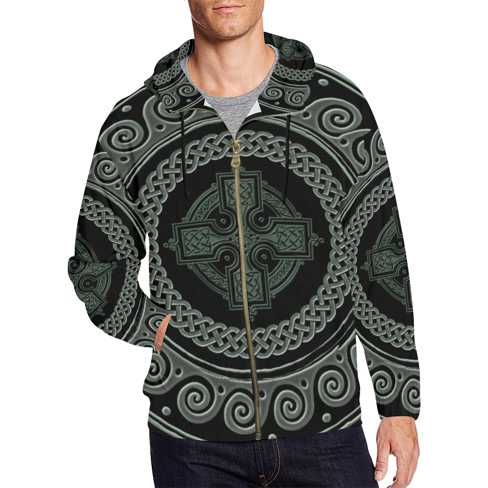 Awesome Celtic Cross All Over Print Full Zip Hoodie for Men/Large Size (Model H14)