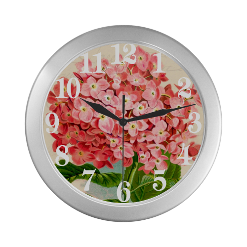 Pink hydrangea Silver Color Wall Clock