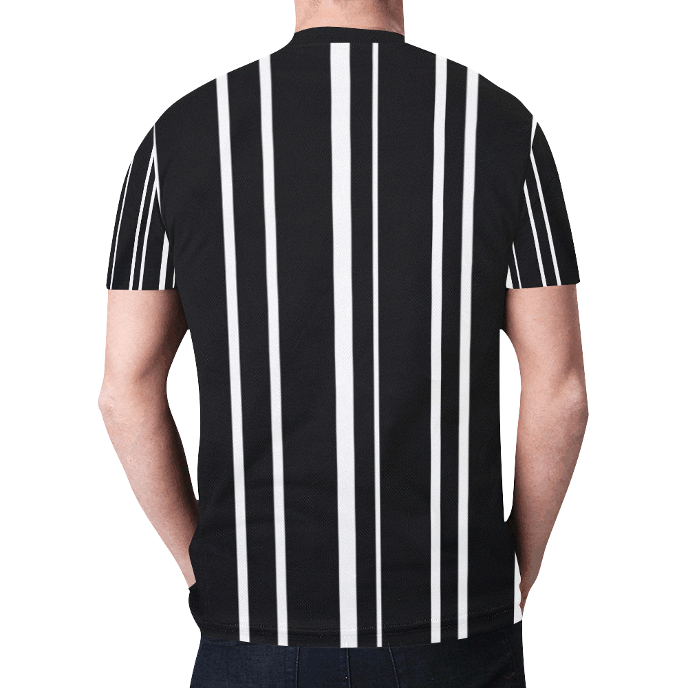 white stripes on black New All Over Print T-shirt for Men (Model T45)