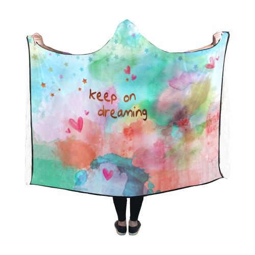 KEEP ON DREAMING - rainbow Hooded Blanket 60''x50''