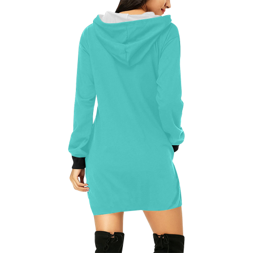 color medium turquoise All Over Print Hoodie Mini Dress (Model H27)