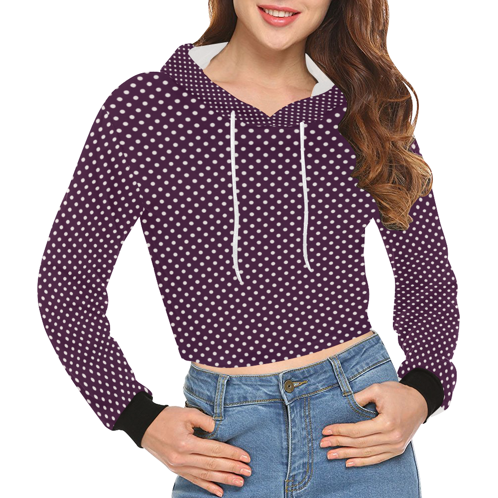 Burgundy polka dots All Over Print Crop Hoodie for Women (Model H22)