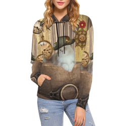 Funny steampunk cat All Over Print Hoodie for Women (USA Size) (Model H13)