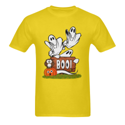Halloween Ghosts, Owl and Pumpkin / Yellow Sunny Men's T- shirt (Model T06)