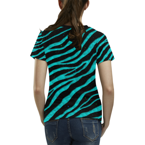 Ripped SpaceTime Stripes - Cyan All Over Print T-shirt for Women/Large Size (USA Size) (Model T40)