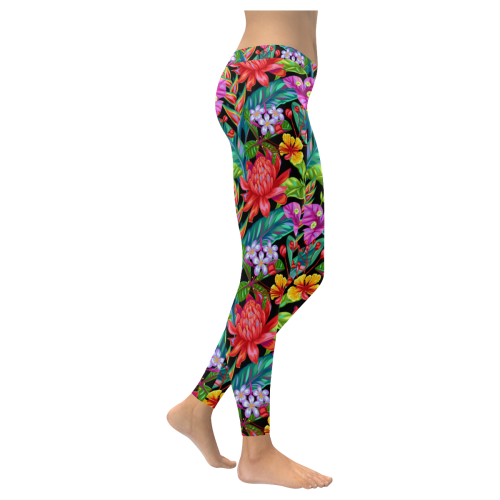 Tropical Floral Women's Low Rise Leggings (Invisible Stitch) (Model L05)