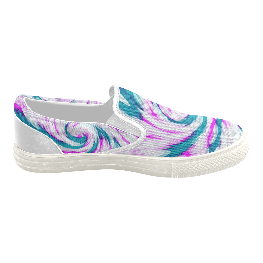 Turquoise Pink Tie Dye Swirl Abstract Women's Slip-on Canvas Shoes (Model 019)