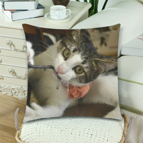 The cat Dante plays with string in Isabela Puerto Rico - ID:DSC0504 Custom Zippered Pillow Cases 18"x 18" (Twin Sides) (Set of 2)