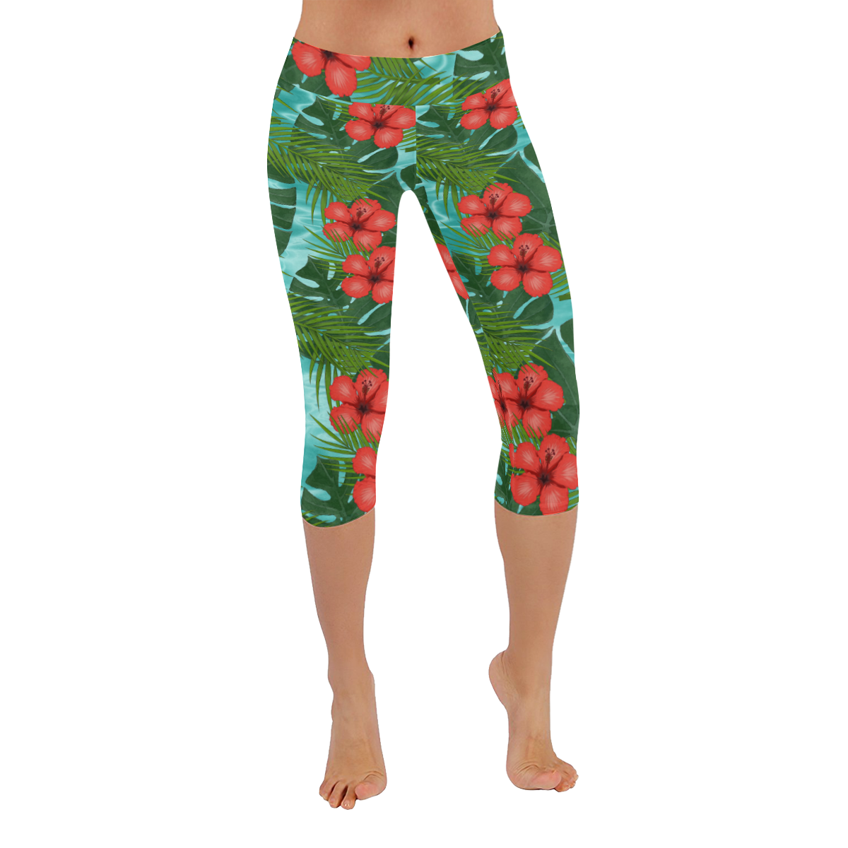 Tropical Vacation Women's Low Rise Capri Leggings (Invisible Stitch) (Model L08)