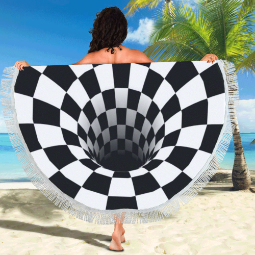 Beach Shawl Checkered Black Hole (Black/White) Circular Beach Shawl 59"x 59"