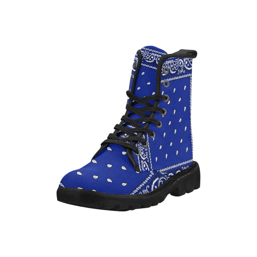 KERCHIEF PATTERN BLUE Martin Boots for Women (Black) (Model 1203H)