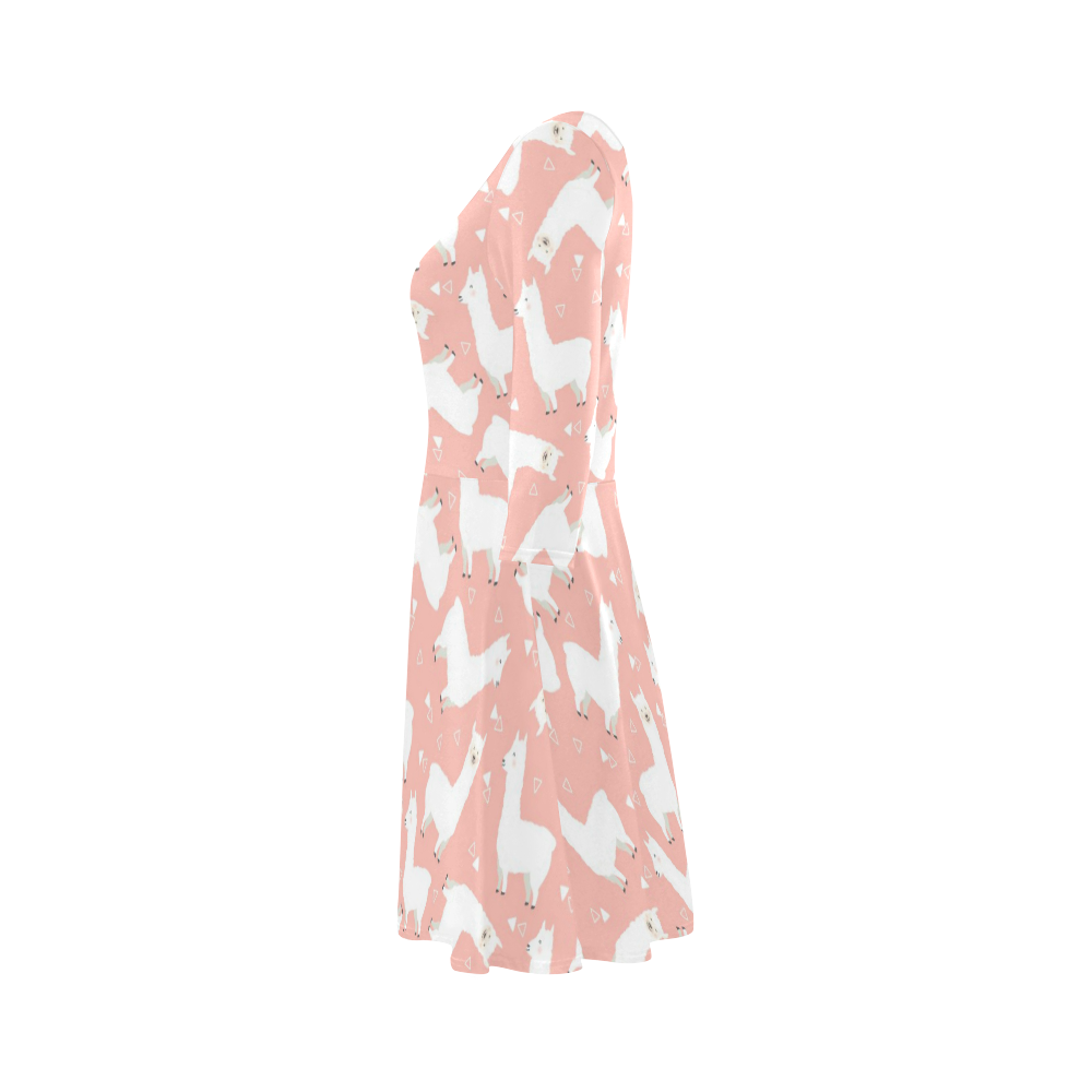 Pink Llama Pattern 3/4 Sleeve Sundress (D23)