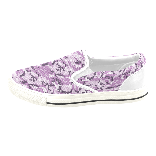 Woodland Pink Purple Camouflage Slip-on Canvas Shoes for Kid (Model 019)