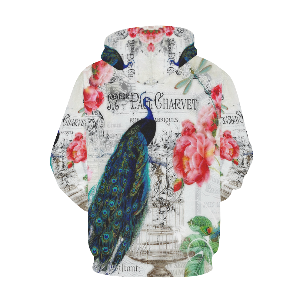 peacock and roses All Over Print Hoodie for Men/Large Size (USA Size) (Model H13)