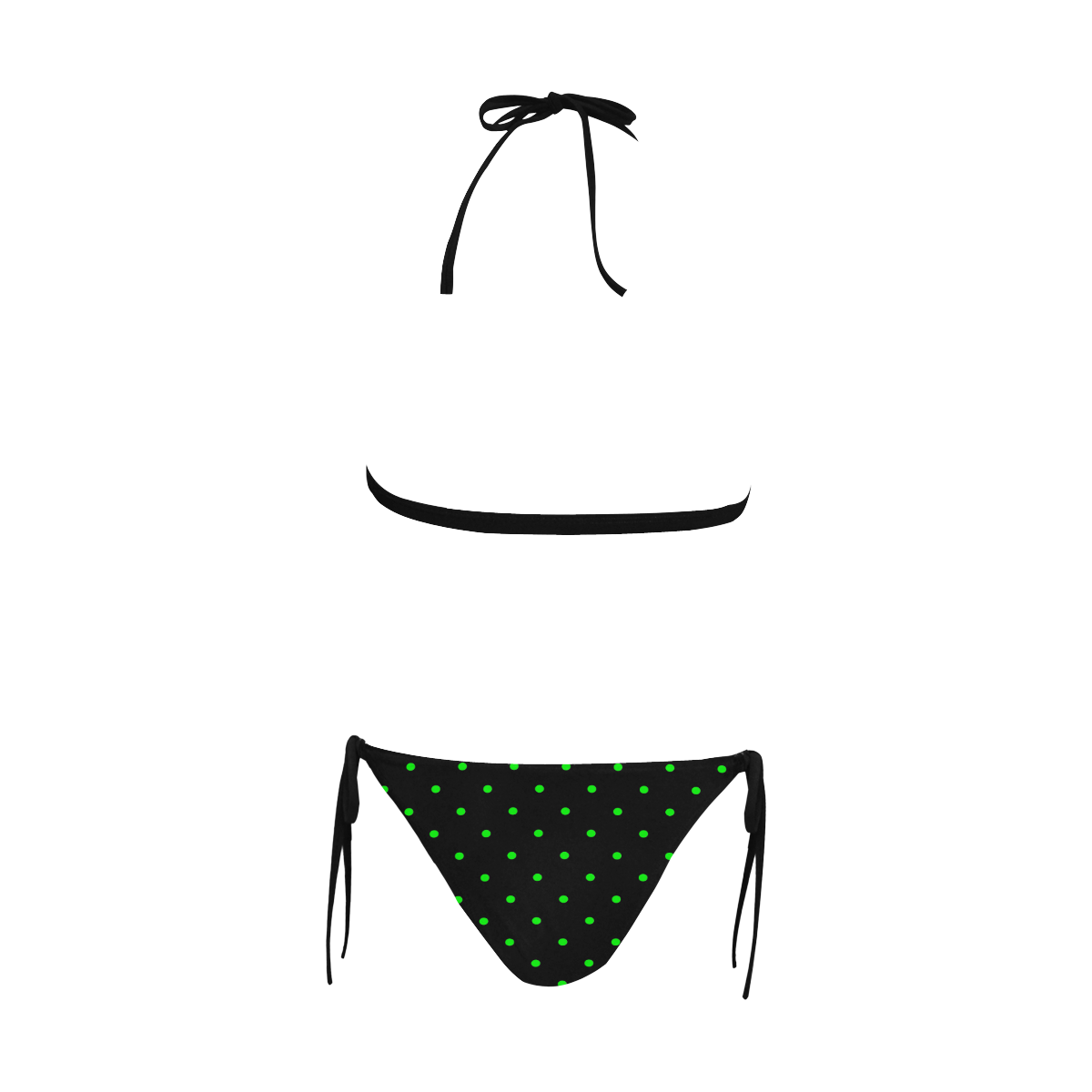 Green Polka Dots on Black Buckle Front Halter Bikini Swimsuit (Model S08)