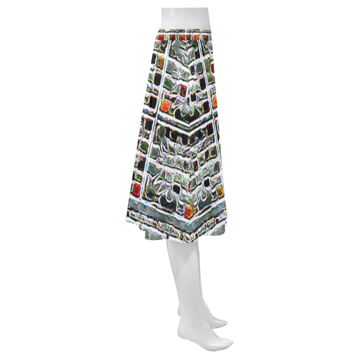 Grey Tiles Mnemosyne Women's Crepe Skirt (Model D16)