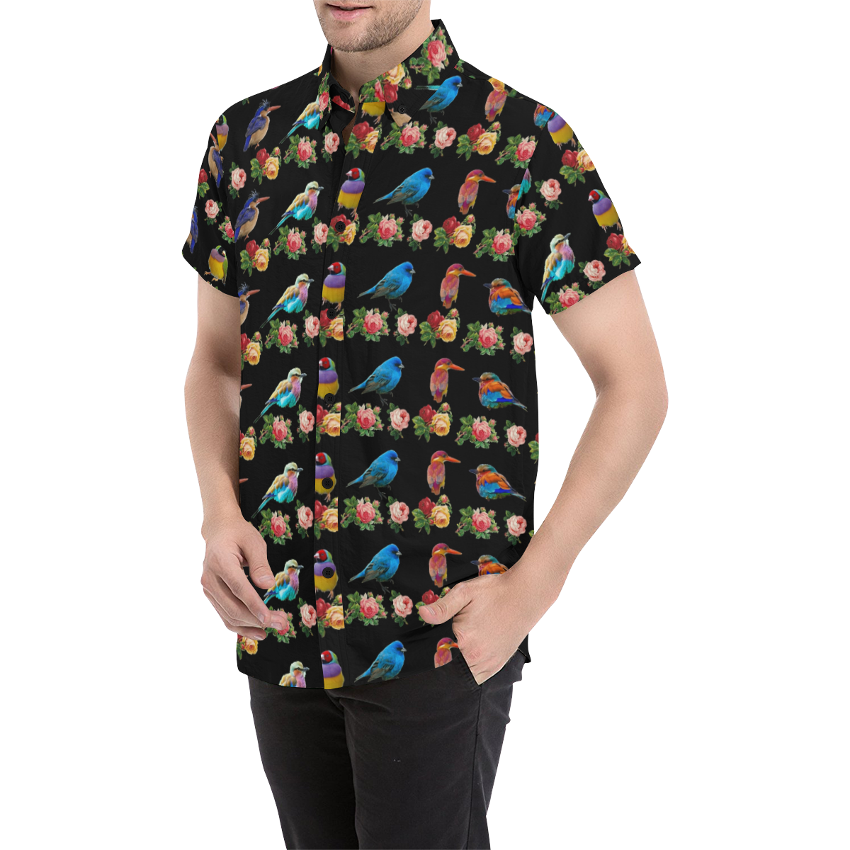 All the Birds and Roses Men's All Over Print Short Sleeve Shirt (Model T53)