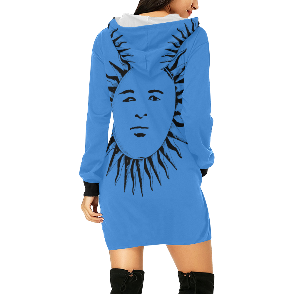 GOD Hoodie Dress Sky Blue All Over Print Hoodie Mini Dress (Model H27)