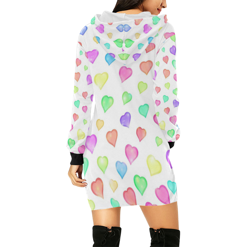 Pastel Hearts All Over Print Hoodie Mini Dress (Model H27)