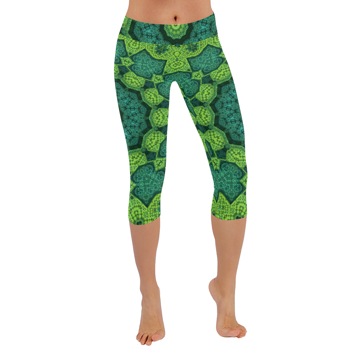 Green Theme Mandala Women's Low Rise Capri Leggings (Invisible Stitch) (Model L08)