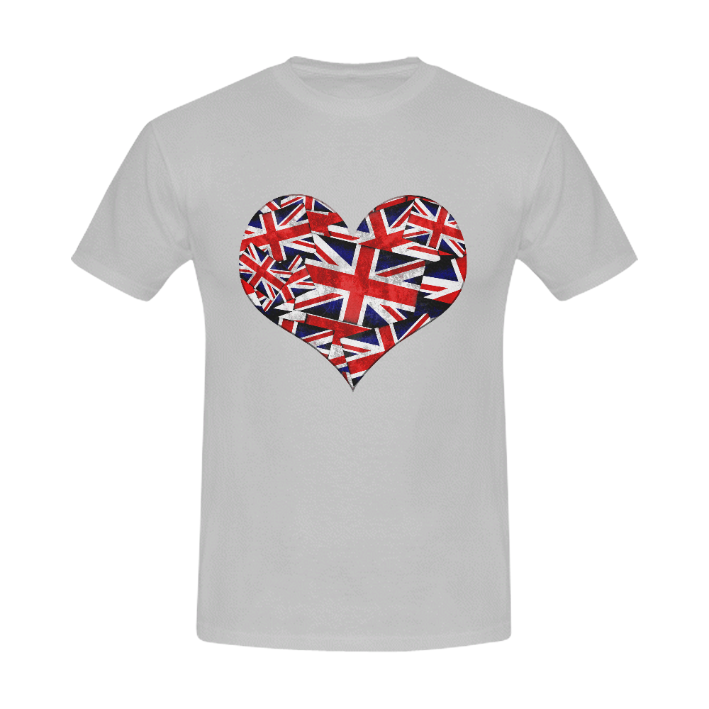 Union Jack British UK Flag Heart Men's T-Shirt in USA Size (Front Printing Only)
