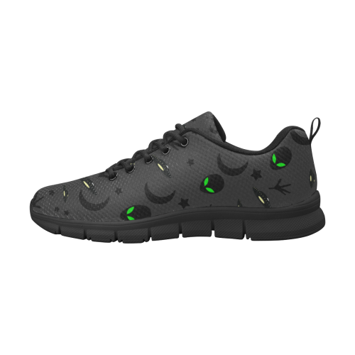 Alien Flying Saucers Stars Pattern (Black/Charcoal) Women's Breathable Running Shoes/Large (Model 055)
