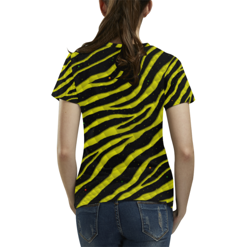 Ripped SpaceTime Stripes - Yellow All Over Print T-Shirt for Women (USA Size) (Model T40)