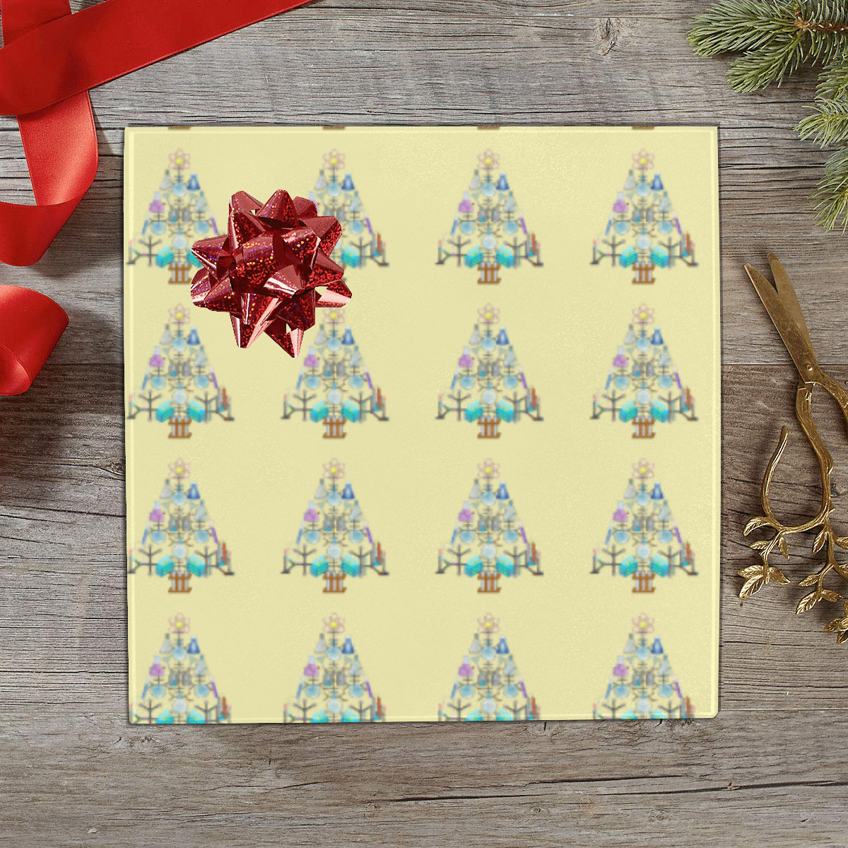 Oh Chemist Tree, Oh Chemistry, Science Christmas on Yellow Gift Wrapping Paper 58"x 23" (5 Rolls)