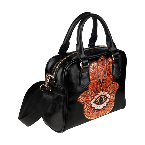 Orange Hamsa Mystic Leather Shoulder Handbag (Model 1634)