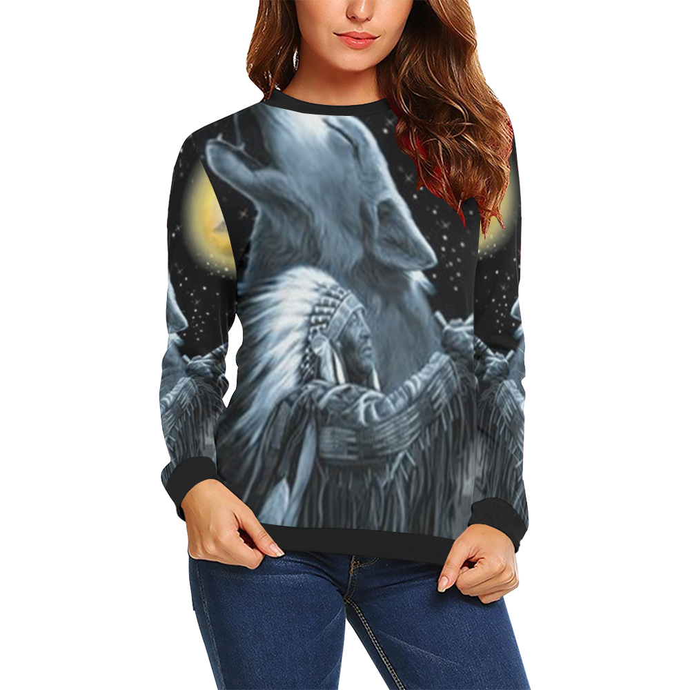 Embrace The Wolf Spirit All Over Print Crewneck Sweatshirt for Women (Model H18)
