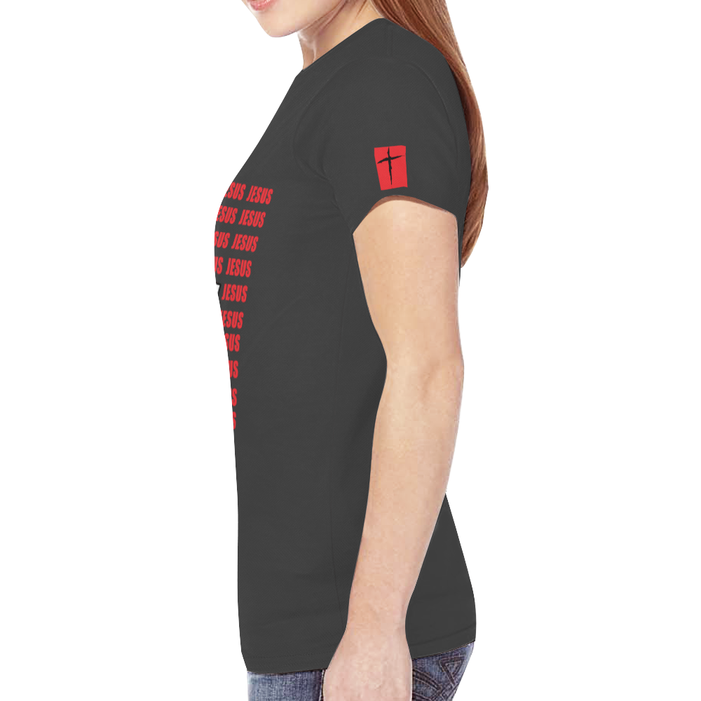 Gray 1/ Red New All Over Print T-shirt for Women (Model T45)