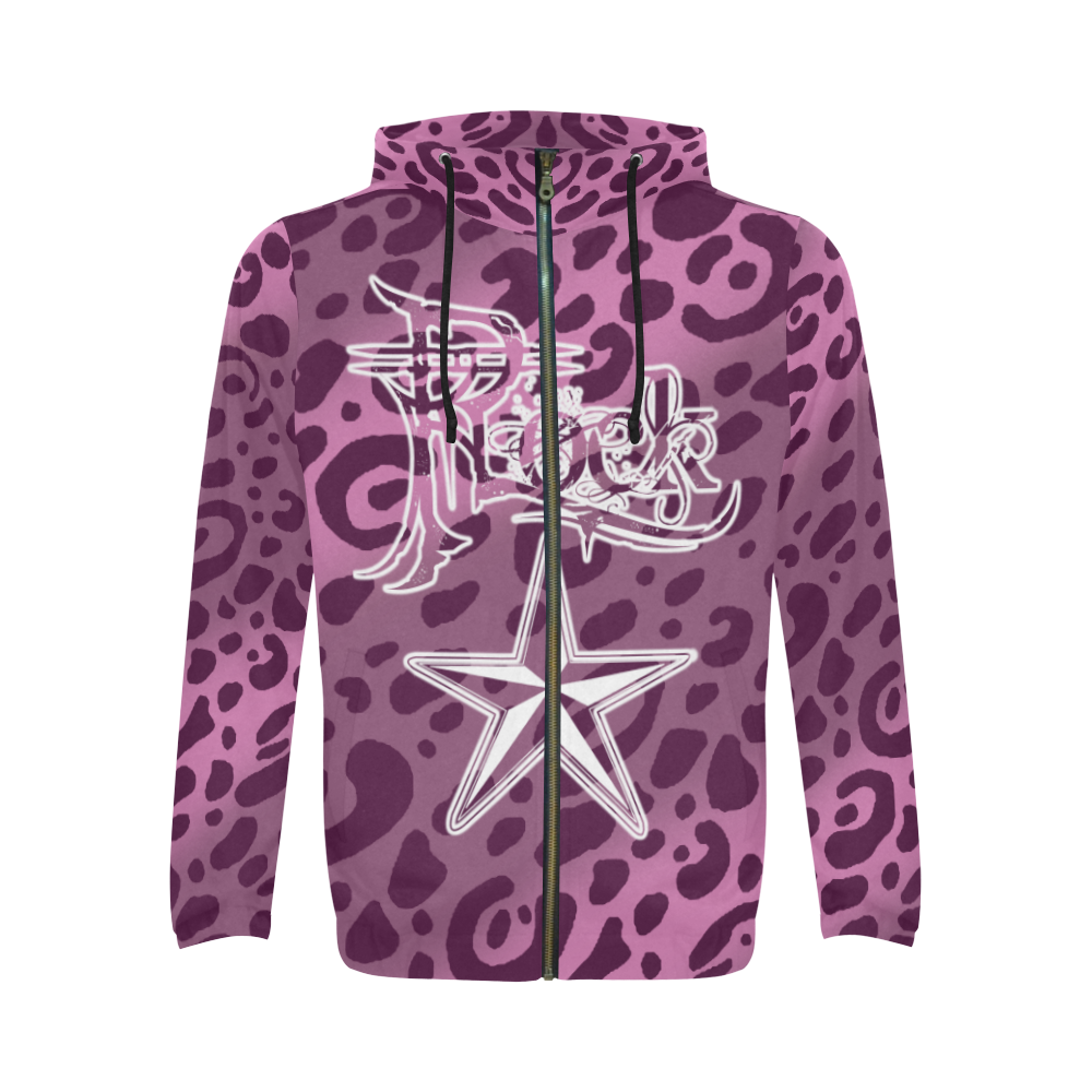 Purple Leopard Print Rock Star Hoodie All Over Print Full Zip Hoodie for Men (Model H14)