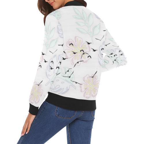 trendy birds pastel floral by JamColors All Over Print Bomber Jacket for Women (Model H19)