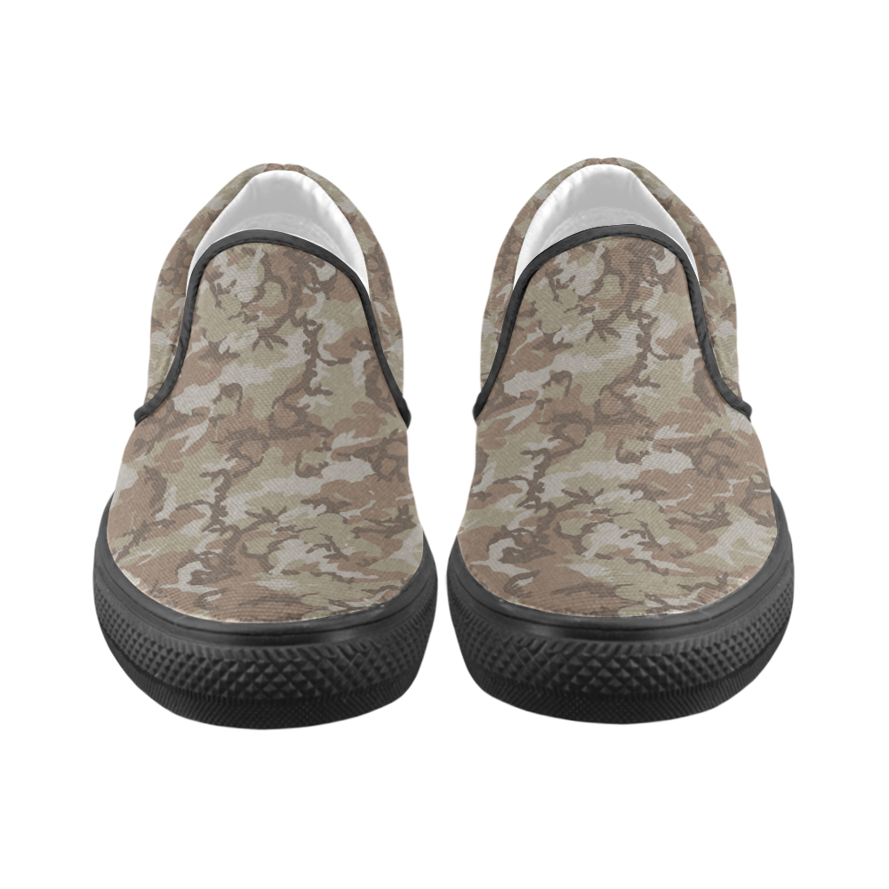 Woodland Desert Brown Camouflage Men's Unusual Slip-on Canvas Shoes (Model 019)