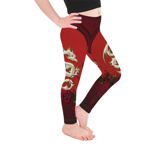 The dragon with roses Kid's Ankle Length Leggings (Model L06)