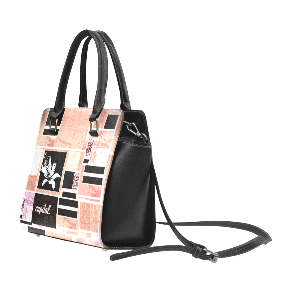 Pink Flower Power HandBag Rivet Shoulder Handbag (Model 1645)