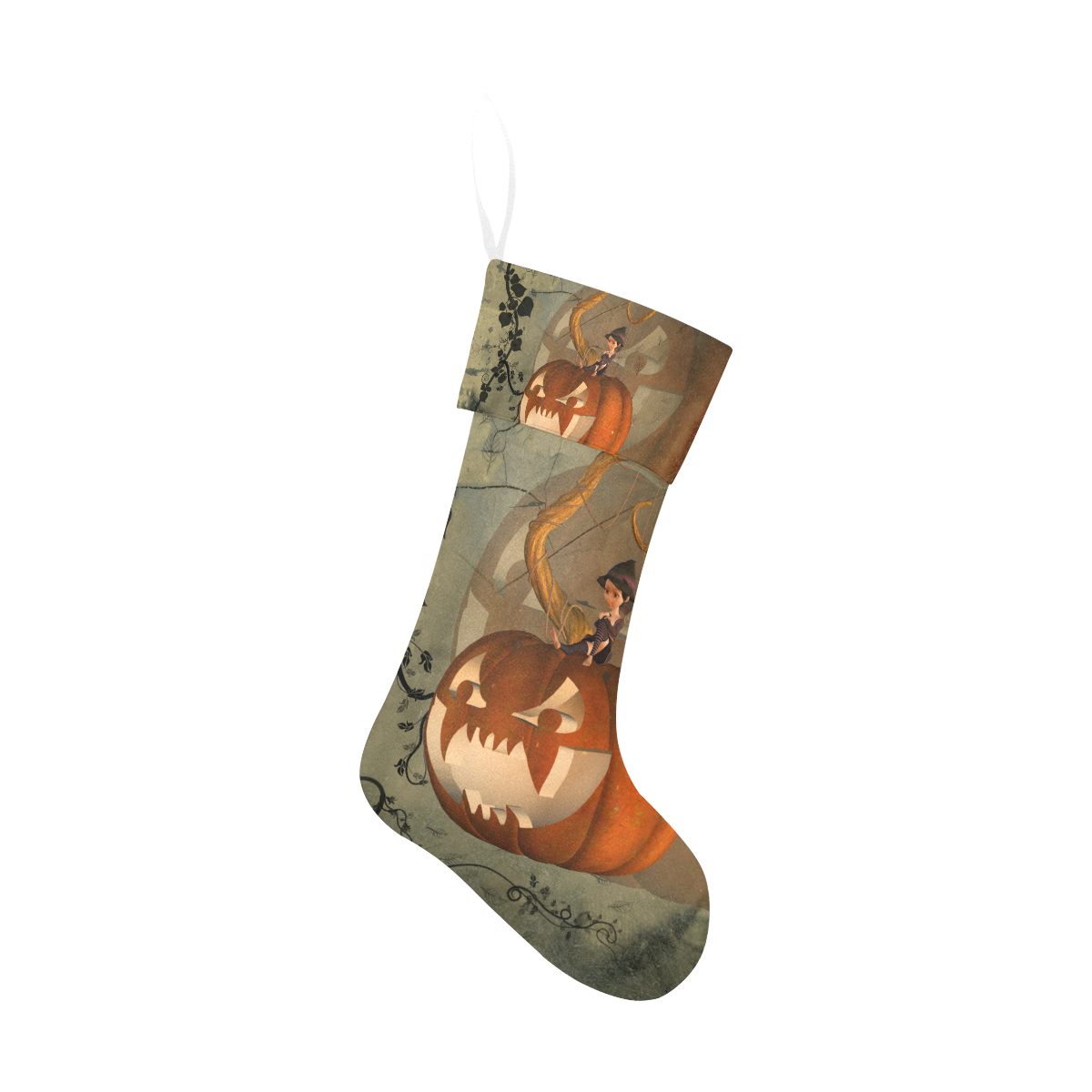 Halloween, funny pumpkin with witch Christmas Stocking