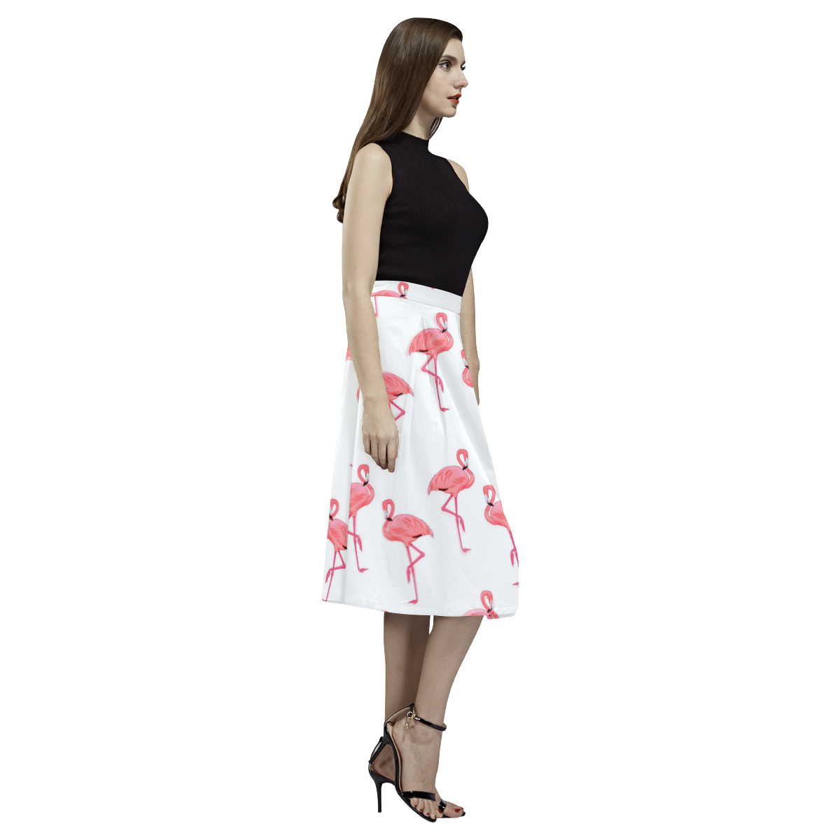 Pink Flamingo Pattern Tropical Summer Style Aoede Crepe Skirt (Model D16)